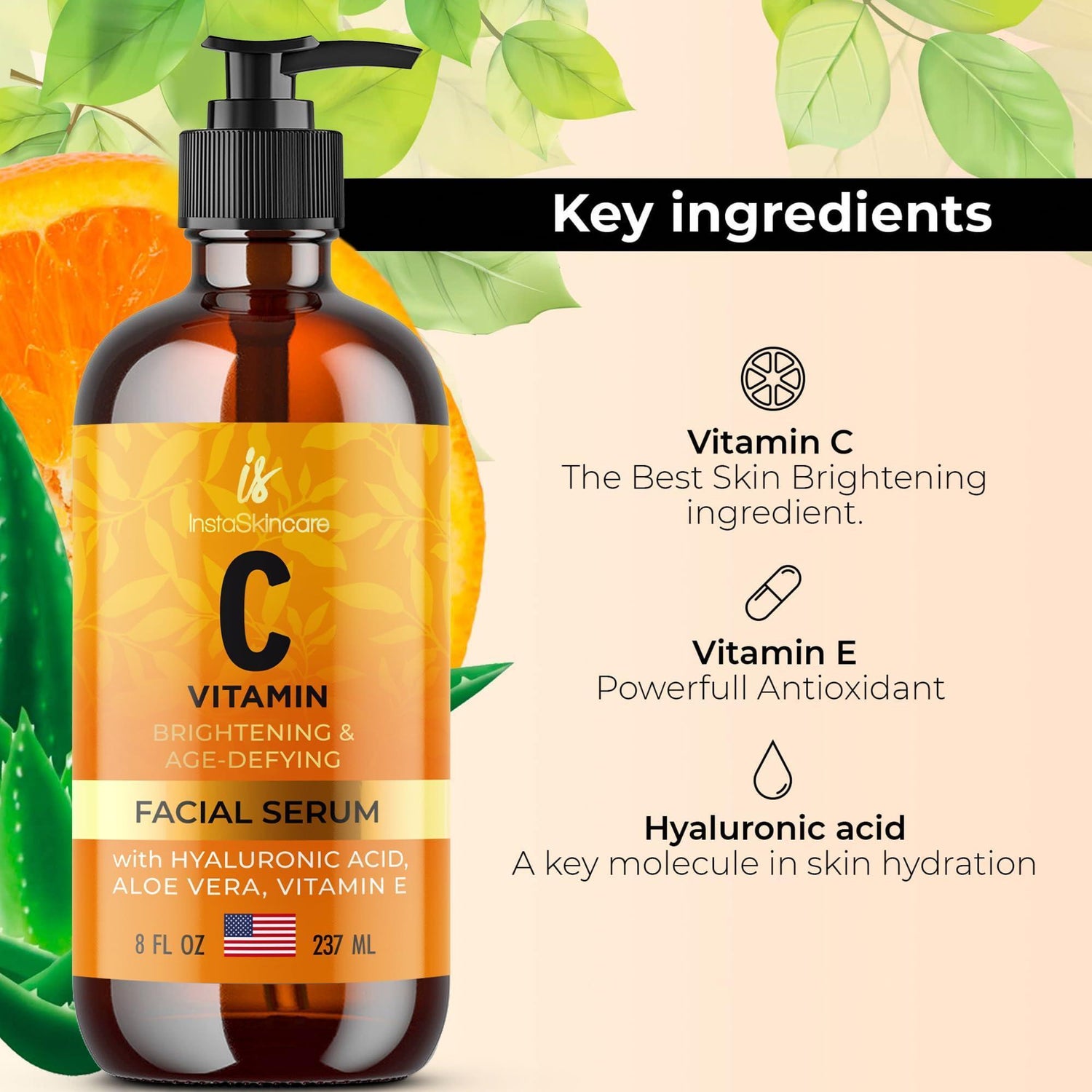 Vitamin C Serum for Face and Eyes with Hyaluronic Acid and Vitamin E