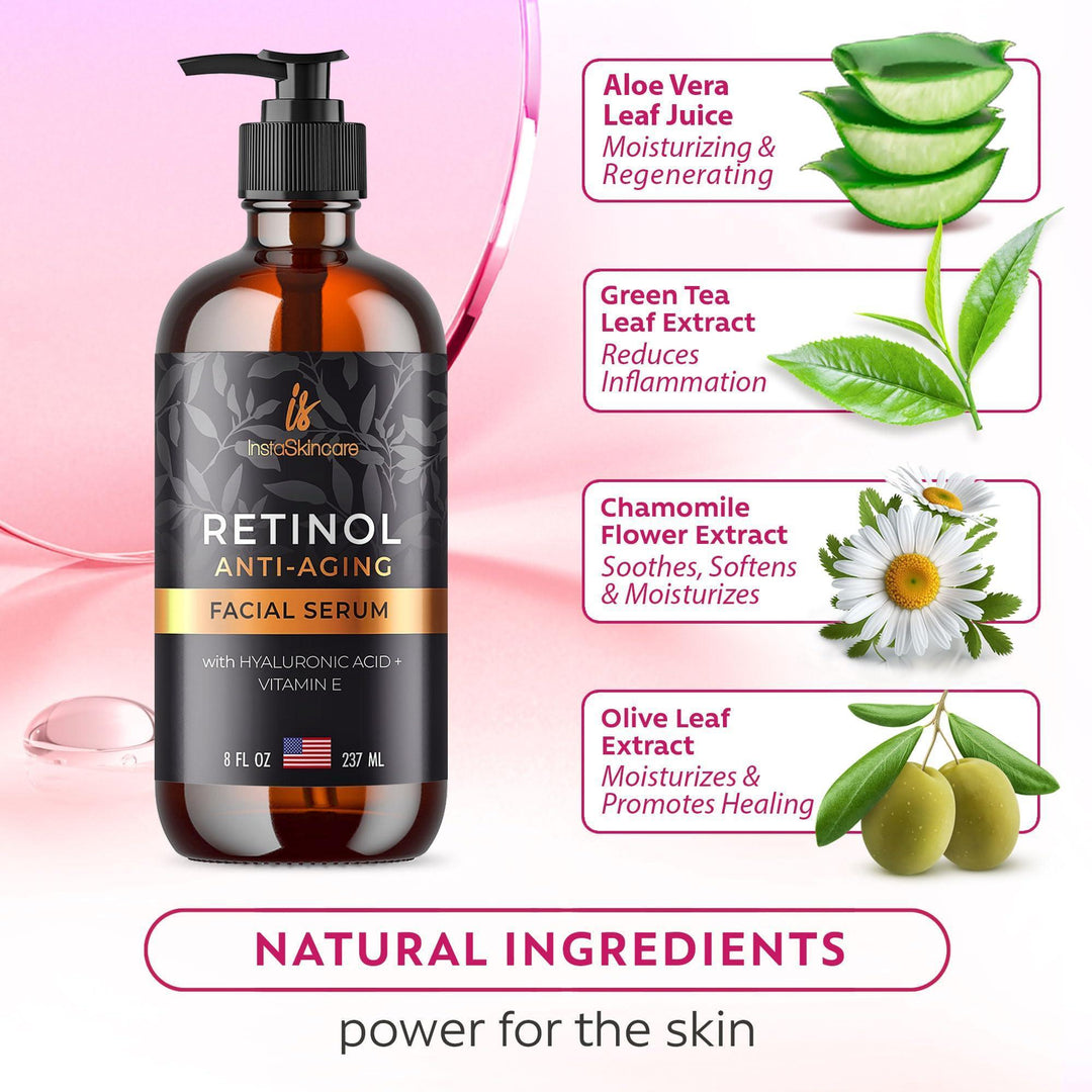 Retinol Serum for Face 8oz with Hyaluronic Acid - Vitamin E & Aloe Vera