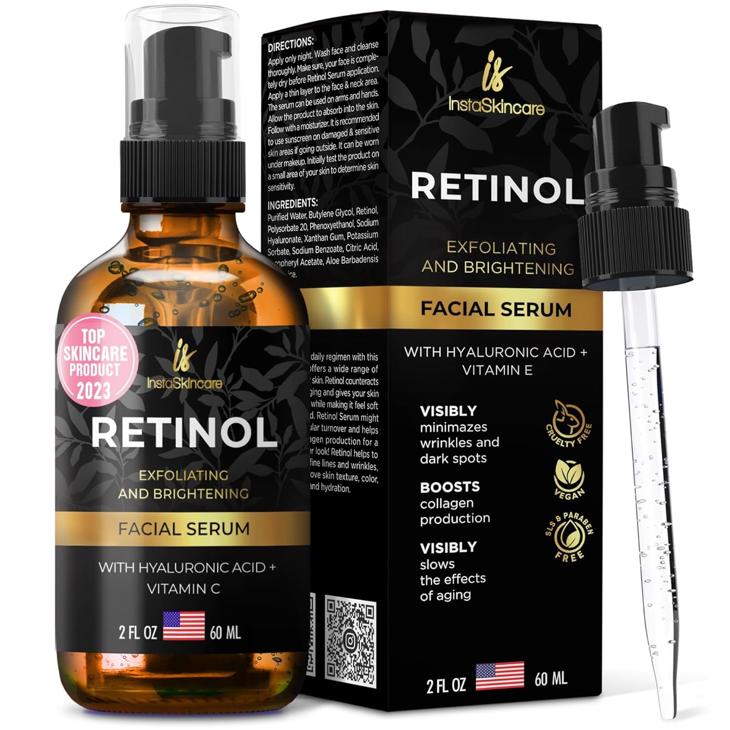 Retinol Serum for Face 2oz with Hyaluronic Acid - Vitamin E & Aloe Vera